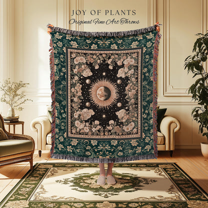 Sun and Moon Bohemian Tapestry | Moody Skies Astrology Blanket Vintage Celestial Cozy Throw Blanket Astrology Tapestry Dark Cottagecore Boho