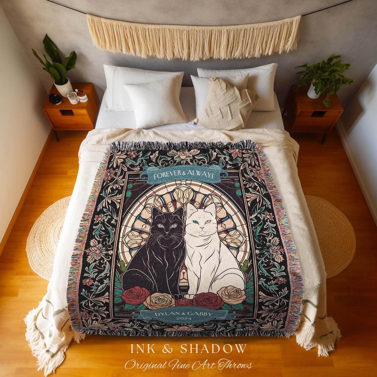 Romantic Keepsake Custom Woven Tapestry | Victorian Aesthetic Woven Blanket Custom His & Hers Gift for Couple Dark Academia Wedding Tapestry