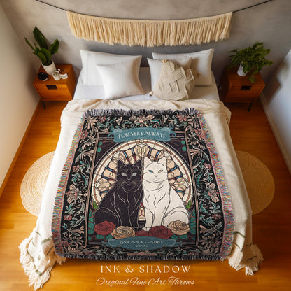 Romantic Keepsake Custom Woven Tapestry | Victorian Aesthetic Woven Blanket Custom His & Hers Gift for Couple Dark Academia Wedding Tapestry