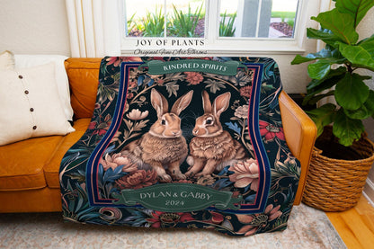 Cozy Couple Gift Personalized Bunny Blanket | Soft Cottagecore Rabbit Blanket Cute Couples Woven Tapestry Personalized Mr & Mrs Anniversary