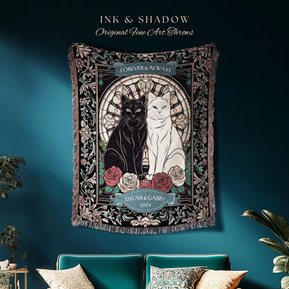 Romantic Keepsake Custom Woven Tapestry | Victorian Aesthetic Woven Blanket Custom His & Hers Gift for Couple Dark Academia Wedding Tapestry