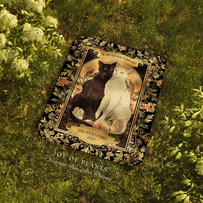 Tarot Cat Couple Blanket 'The Lovers' | Witchy Aesthetic Woven Throw Custom His and Hers Gift for Girlfriend Dark Academia Cat Tapestry |