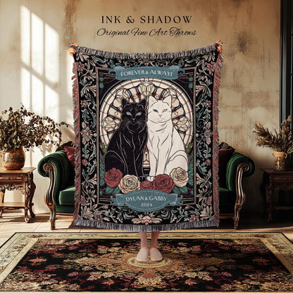 Romantic Keepsake Custom Woven Tapestry | Victorian Aesthetic Woven Blanket Custom His & Hers Gift for Couple Dark Academia Wedding Tapestry