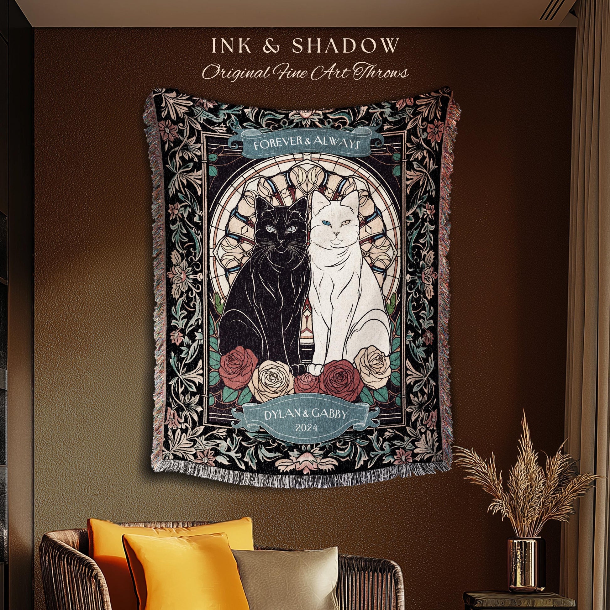 Romantic Keepsake Custom Woven Tapestry | Victorian Aesthetic Woven Blanket Custom His & Hers Gift for Couple Dark Academia Wedding Tapestry