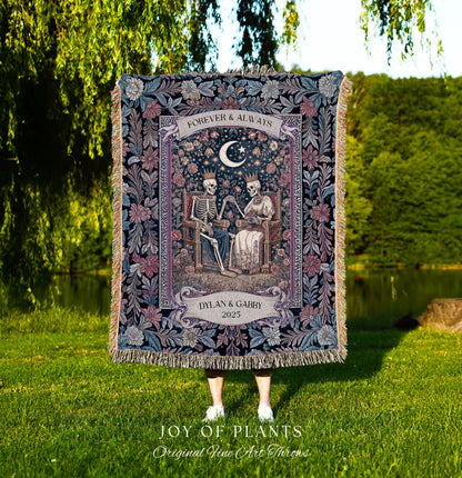 Spooky King & Queen Custom Skeleton Blanket | Witchy Wedding Personalized Names Goth Throne Baroque Gift Whimsigoth Aesthetic Purple Florals