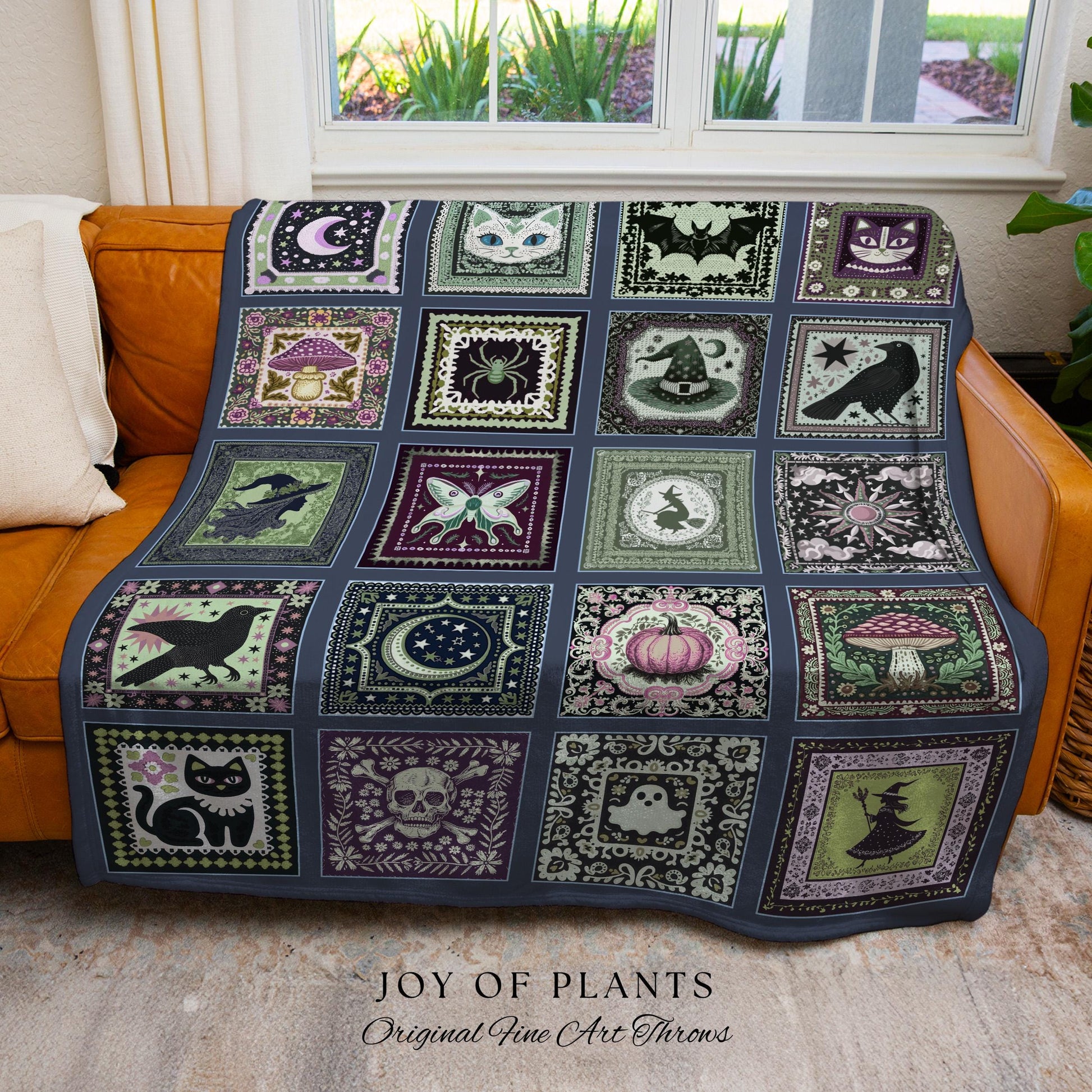 Witchy Magic Woven Cotton Throw Blanket | Rustic Halloween Bedroom Accent Gothic Spooky Decor Cozy Whimsigoth Tapestry Gift for Autumn Style