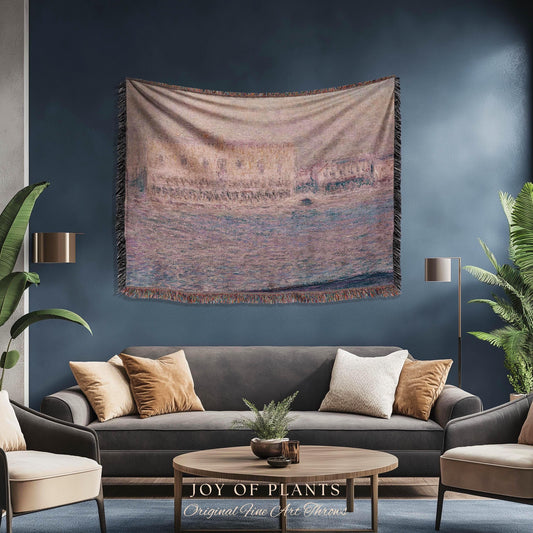 Palazzo Dario Venice Blanket Monet Painting Fine Art Throw | Venetian Inspired European Art Tapestry Dusty Rose Pastel Vintage Home Decor