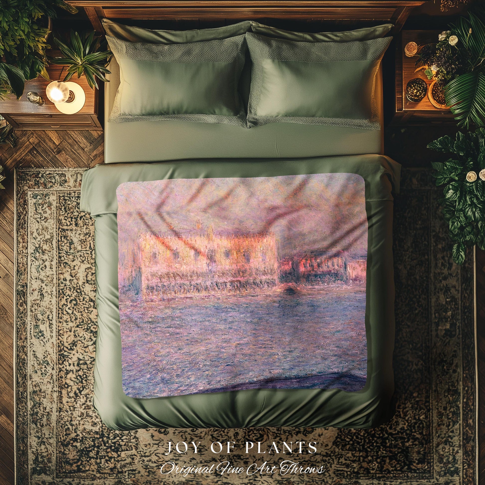 Palazzo Dario Venice Blanket Monet Painting Fine Art Throw | Venetian Inspired European Art Tapestry Dusty Rose Pastel Vintage Home Decor
