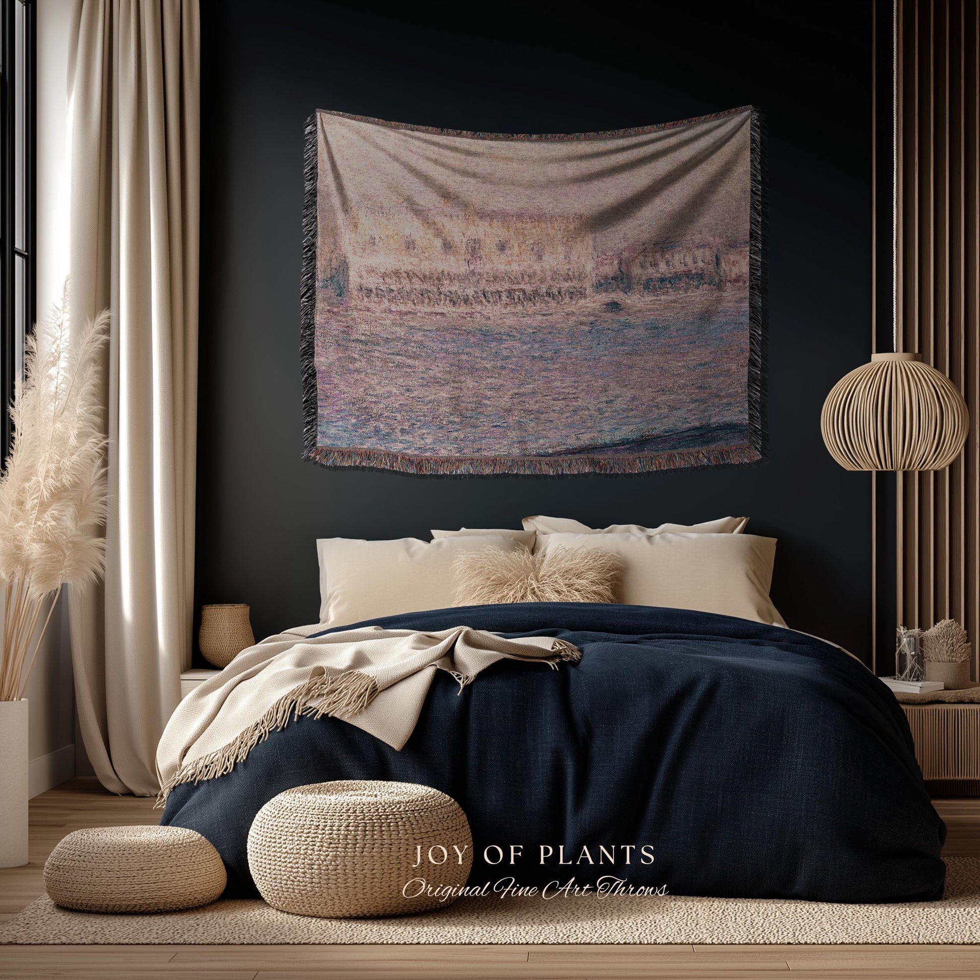 Palazzo Dario Venice Blanket Monet Painting Fine Art Throw | Venetian Inspired European Art Tapestry Dusty Rose Pastel Vintage Home Decor