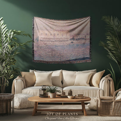 Palazzo Dario Venice Blanket Monet Painting Fine Art Throw | Venetian Inspired European Art Tapestry Dusty Rose Pastel Vintage Home Decor