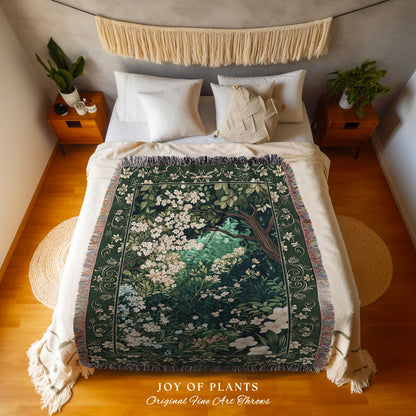 Botanical Aesthetic Forest Tapestry Throw Dark Cottagecore Folklore Inspired Decor | Ethereal Aesthetic Fairycore Mystical Woodland Blanket