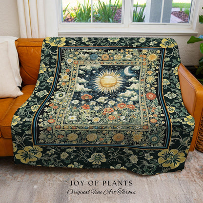 Dreamy Aesthetic Maximalist Tapestry | Sun and Moon Bohemian Sunshine Tapestry Astrology Throw Psychedelic Celestial Cozy Throw Blanket |