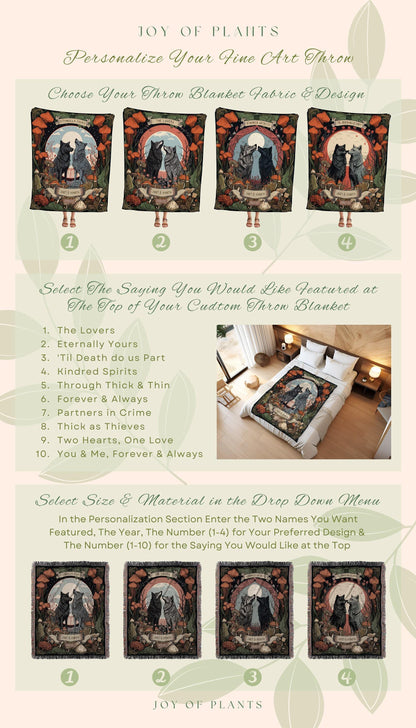 Woodland Wedding Custom Blanket | Outdoorsy Couple Anniversary Gift Custom Wolf Blanket Cottagecore Wedding Unique Couple Gifts Custom Names