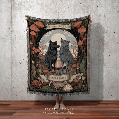 Woodland Wedding Custom Blanket | Outdoorsy Couple Anniversary Gift Custom Wolf Blanket Cottagecore Wedding Unique Couple Gifts Custom Names