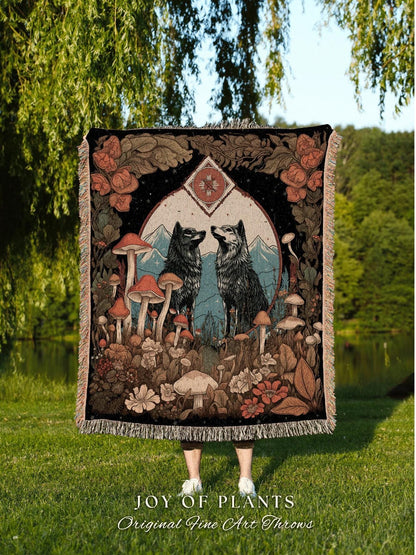 Scandinavian Wolf Cozy Throw Blanket | Outdoorsy Gift Wolf Aesthetic Nordic Blanket Medieval Aesthetic Nordic Throw Unique Mushroom Decor |