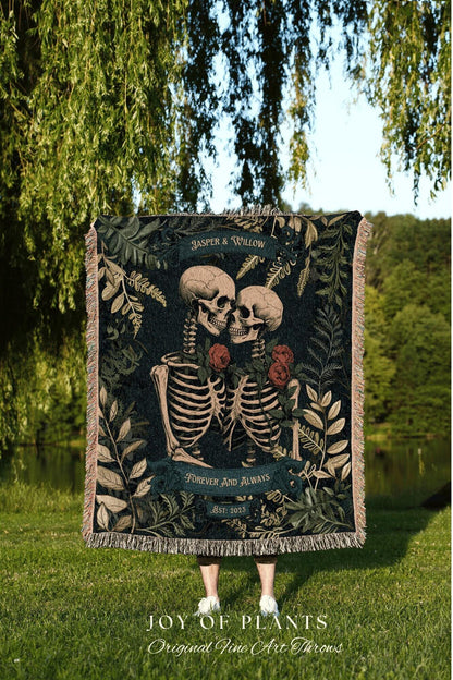 Personalized Gothic Skeleton Wedding Blanket | Woven Tapestry Anniversary Gift