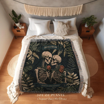 Personalized Gothic Skeleton Wedding Blanket | Woven Tapestry Anniversary Gift