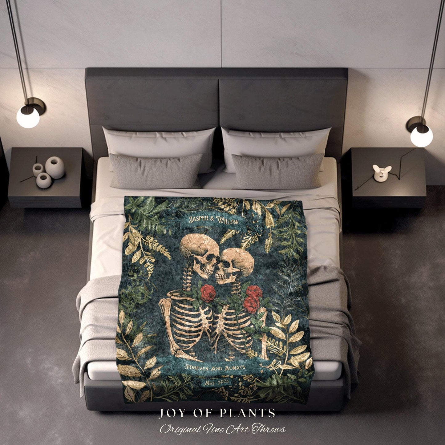 Personalized Gothic Skeleton Wedding Blanket | Woven Tapestry Anniversary Gift