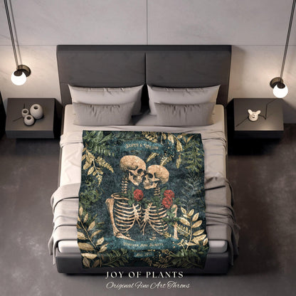 Personalized Gothic Skeleton Wedding Blanket | Woven Tapestry Anniversary Gift