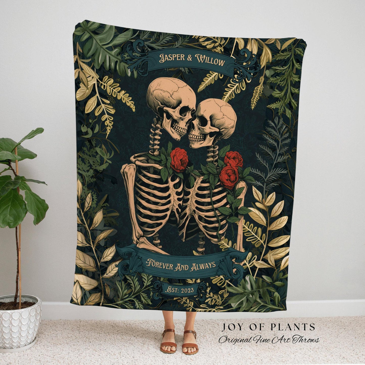 Personalized Gothic Skeleton Wedding Blanket | Woven Tapestry Anniversary Gift