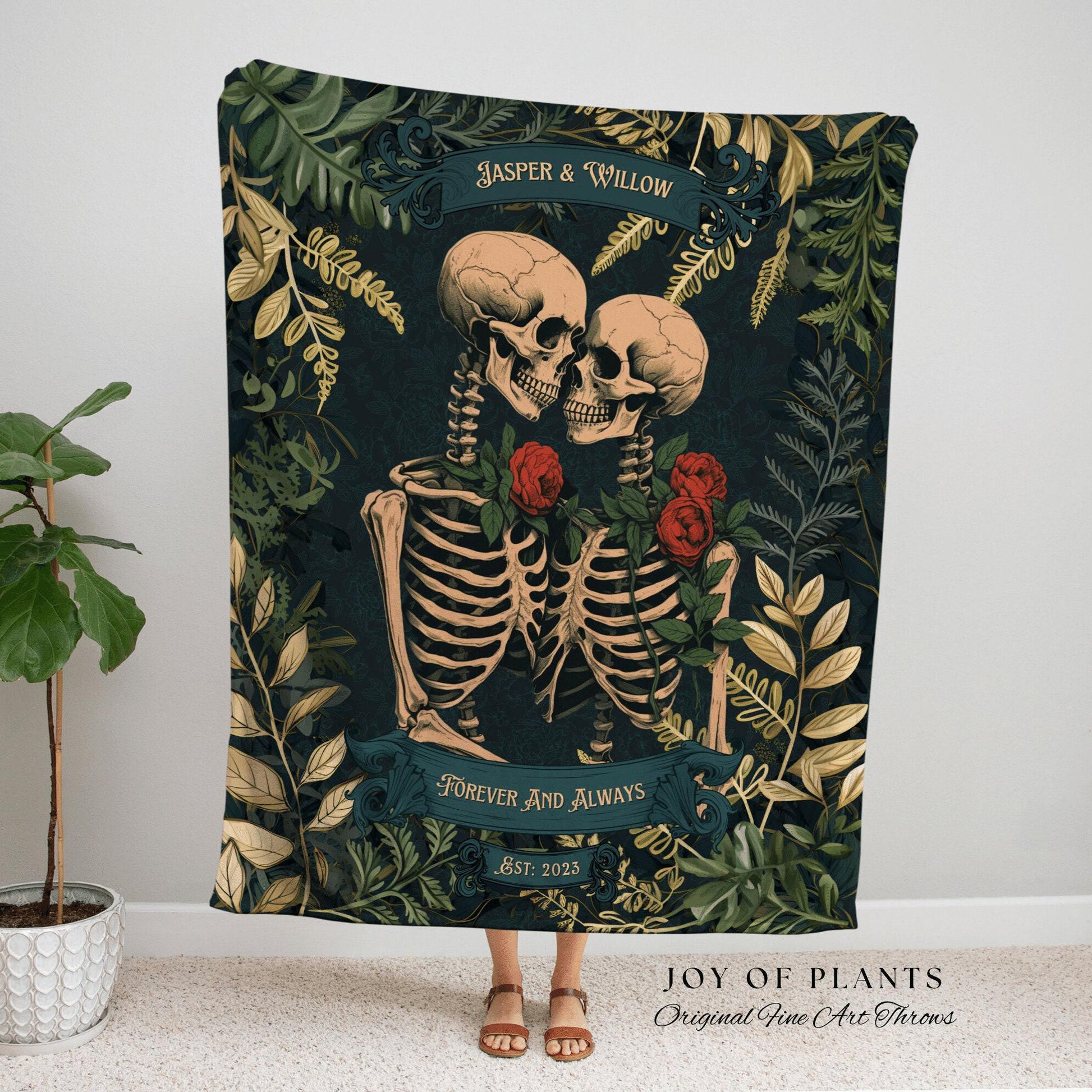Personalized Gothic Skeleton Wedding Blanket | Woven Tapestry Anniversary Gift