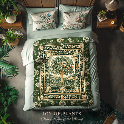 Enchanted Garden Folklore Tree Throw Blanket Woven Cotton Wall Tapestry