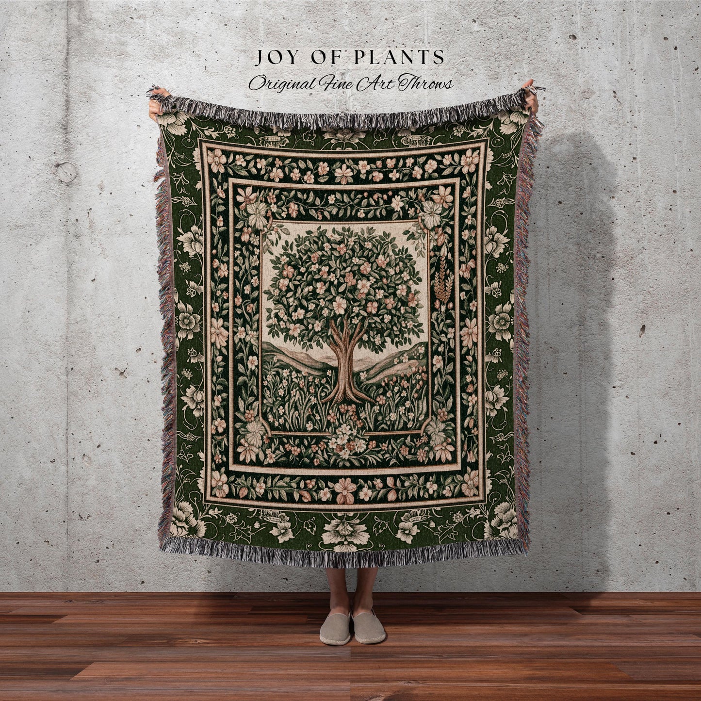 Enchanted Garden Folklore Tree Throw Blanket Woven Cotton Wall Tapestry