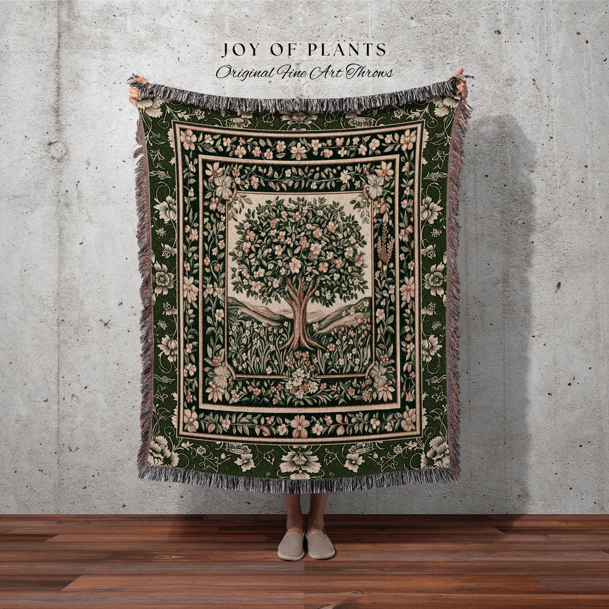 Enchanted Garden Folklore Tree Throw Blanket Woven Cotton Wall Tapestry