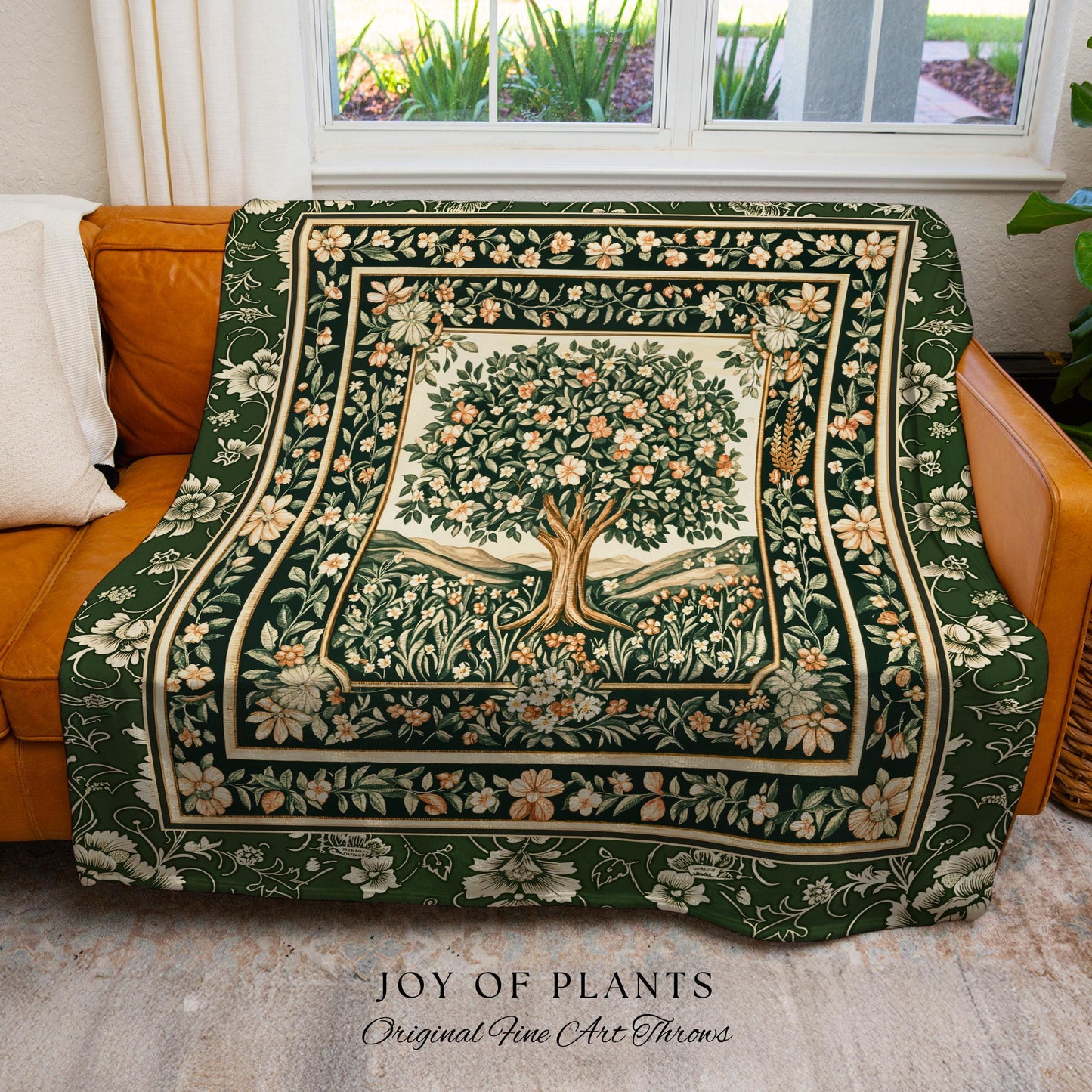 Enchanted Garden Folklore Tree Throw Blanket Woven Cotton Wall Tapestry