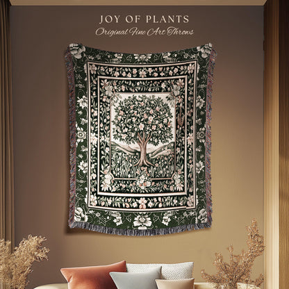 Enchanted Garden Folklore Tree Throw Blanket Woven Cotton Wall Tapestry