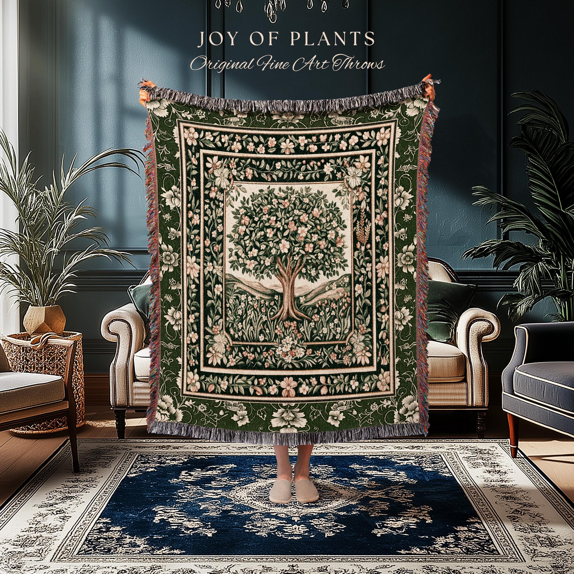 Enchanted Garden Folklore Tree Throw Blanket Woven Cotton Wall Tapestry