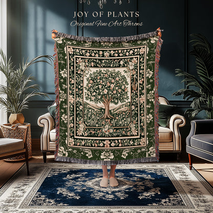 Enchanted Garden Folklore Tree Throw Blanket Woven Cotton Wall Tapestry