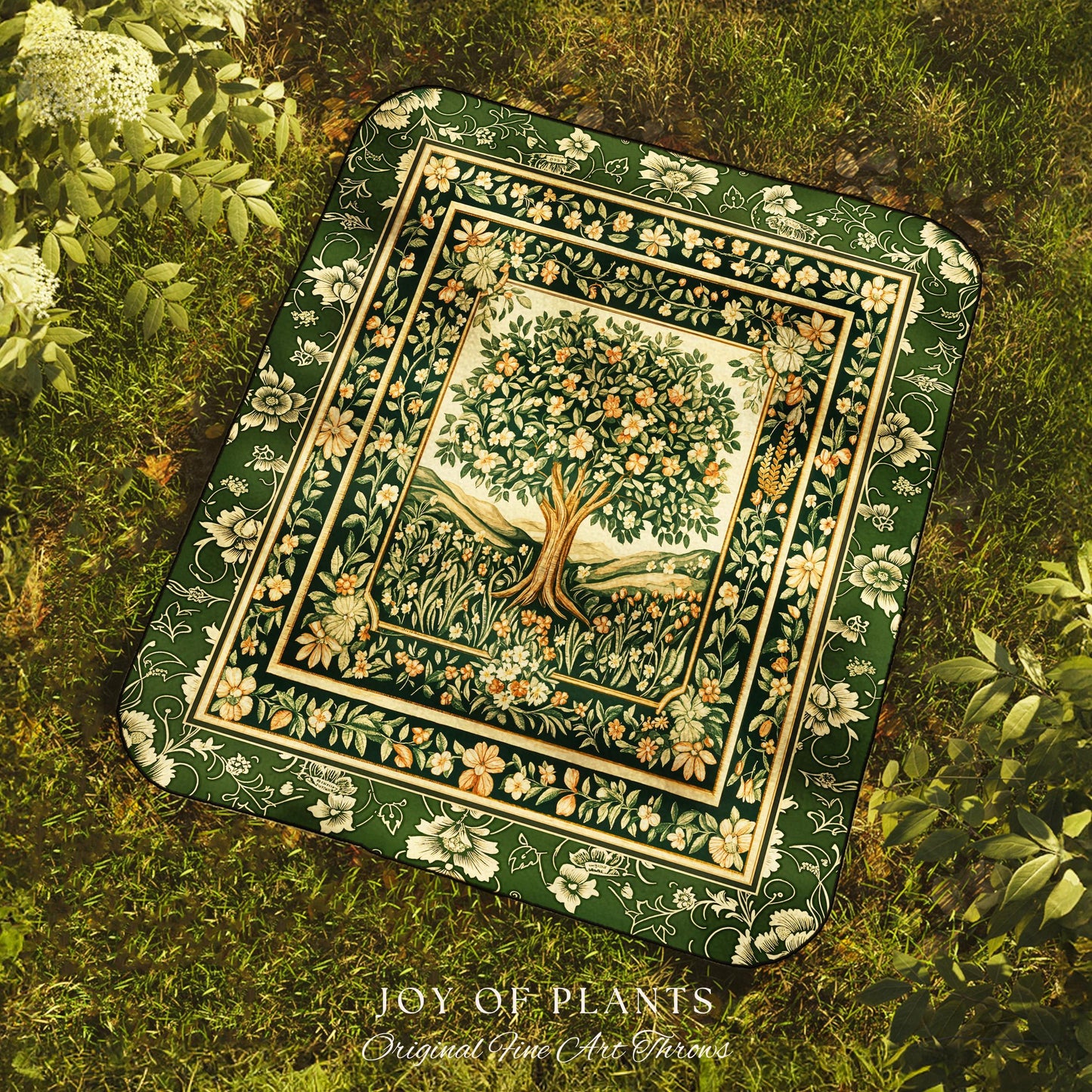 Enchanted Garden Folklore Tree Throw Blanket Woven Cotton Wall Tapestry
