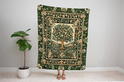 Enchanted Garden Folklore Tree Throw Blanket Woven Cotton Wall Tapestry