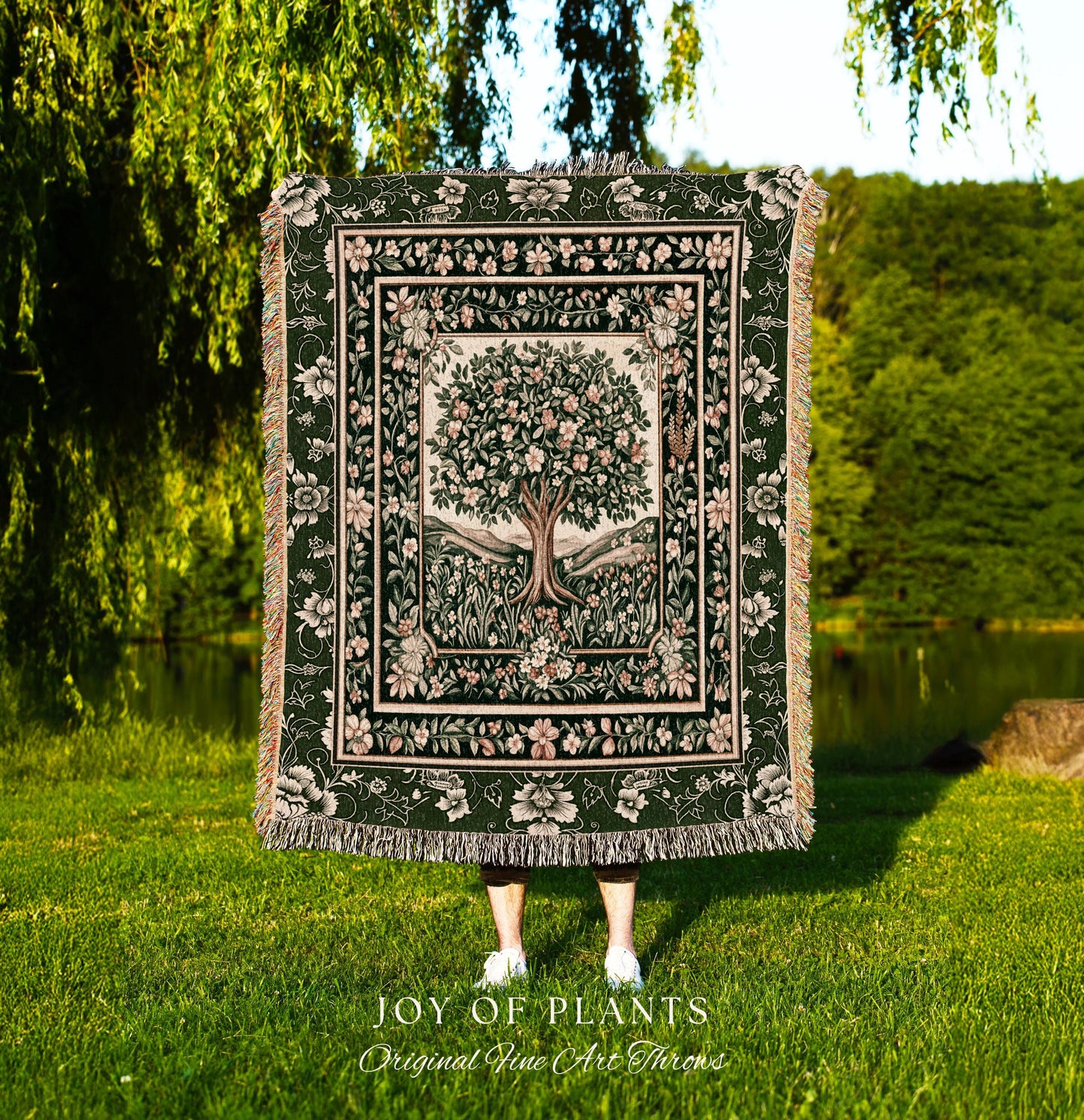 Enchanted Garden Folklore Tree Throw Blanket Woven Cotton Wall Tapestry