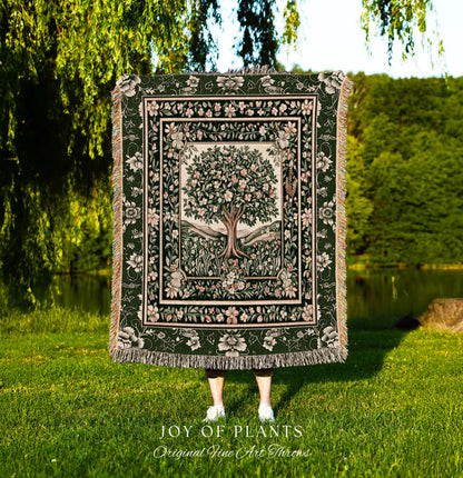 Enchanted Garden Folklore Tree Throw Blanket Woven Cotton Wall Tapestry