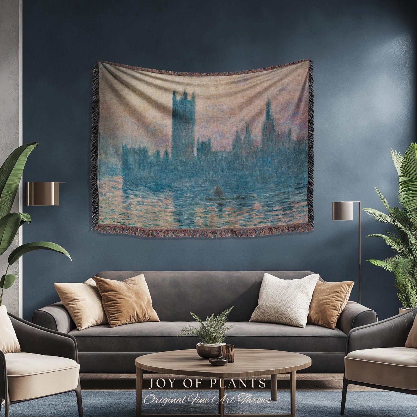 Houses of Parliament London Throw Monet Fine Art Woven Tapestry | Impressionist Wall Decor Misty Hues Elegant Home Style Art History Gifts