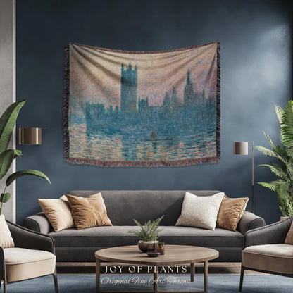 Houses of Parliament London Throw Monet Fine Art Woven Tapestry | Impressionist Wall Decor Misty Hues Elegant Home Style Art History Gifts