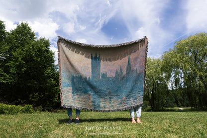 Houses of Parliament London Throw Monet Fine Art Woven Tapestry | Impressionist Wall Decor Misty Hues Elegant Home Style Art History Gifts