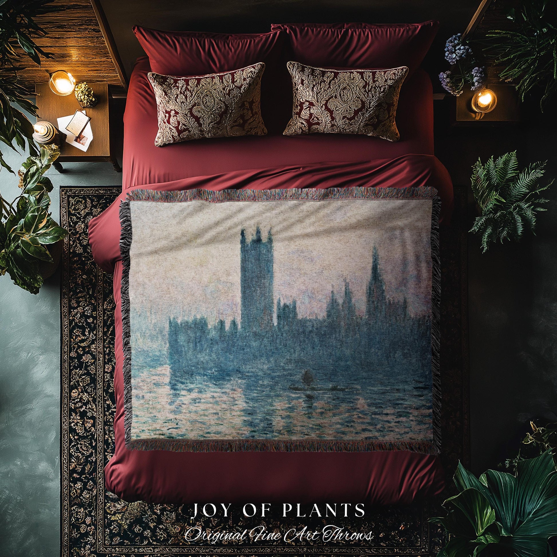 Houses of Parliament London Throw Monet Fine Art Woven Tapestry | Impressionist Wall Decor Misty Hues Elegant Home Style Art History Gifts