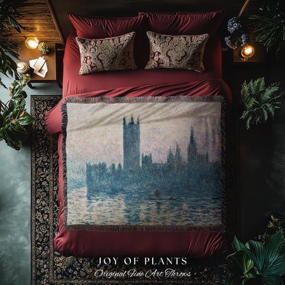Houses of Parliament London Throw Monet Fine Art Woven Tapestry | Impressionist Wall Decor Misty Hues Elegant Home Style Art History Gifts