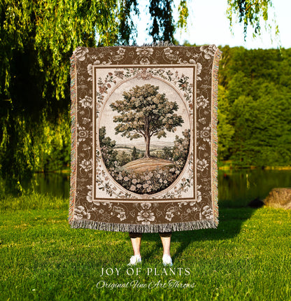 French Countryside Botanical Tree Throw Blanket Woven Cotton Wall Tapestry