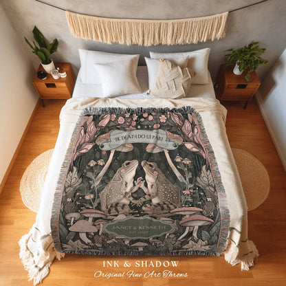 Til Death do us Part Anniversary Blanket | Toad Lovers Aesthetic Woven Throw Personalized Anniversary Cottagecore Frog Gift for Girlfriend |