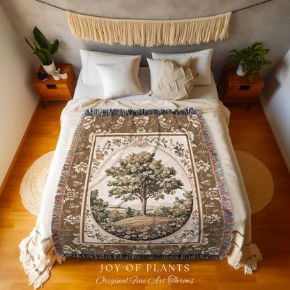 French Countryside Botanical Tree Throw Blanket Woven Cotton Wall Tapestry