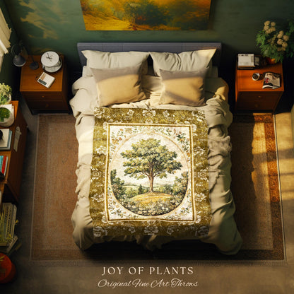 French Countryside Botanical Tree Throw Blanket Woven Cotton Wall Tapestry