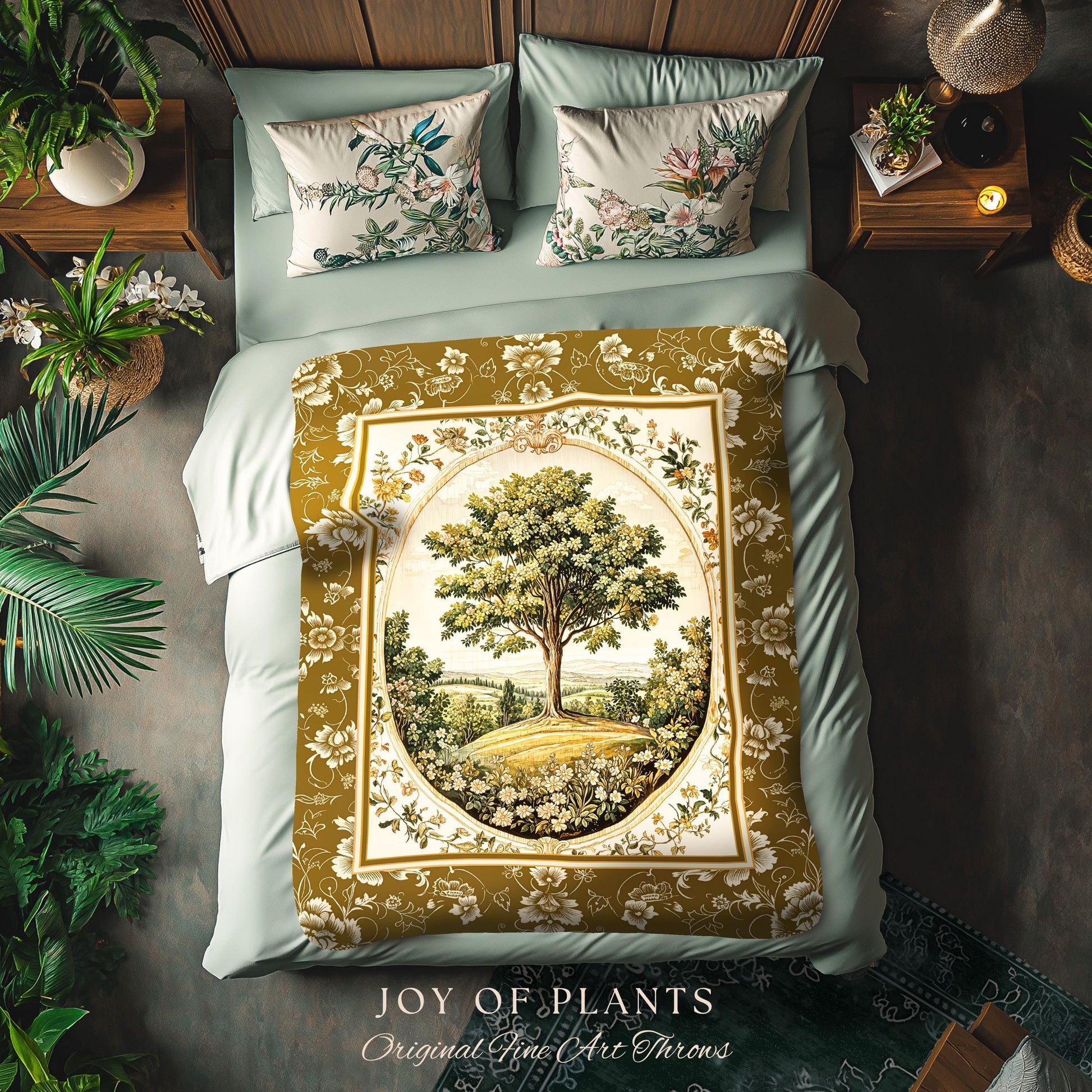 French Countryside Botanical Tree Throw Blanket Woven Cotton Wall Tapestry