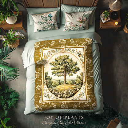 French Countryside Botanical Tree Throw Blanket Woven Cotton Wall Tapestry