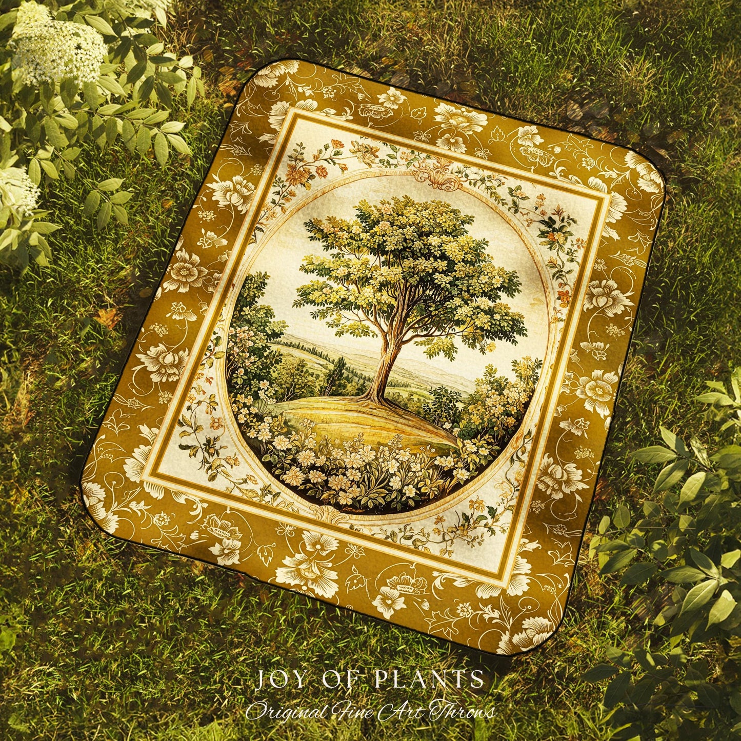 French Countryside Botanical Tree Throw Blanket Woven Cotton Wall Tapestry