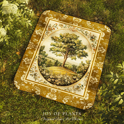 French Countryside Botanical Tree Throw Blanket Woven Cotton Wall Tapestry