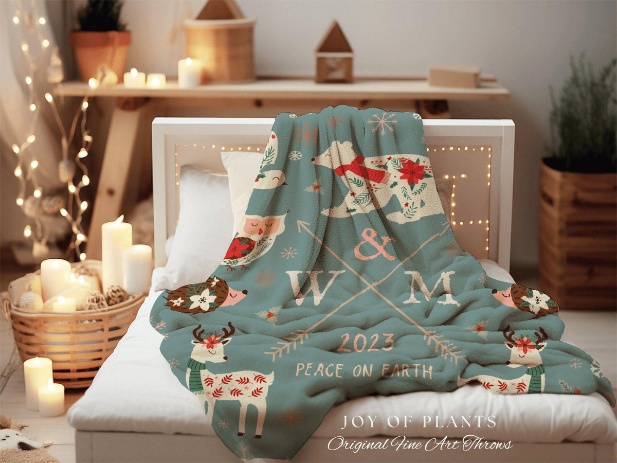 Winter Anniversary Gift Personalized Blanket Woven Tapestry Custom Christmas Wedding Anniversary Blanket Custom Initials Gift for Couples |